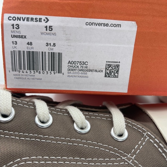Converse Men’s All Star High-Top A00753C
CHUCK 70 HI
DESERT CARGO/EGRET Sneakers - Picture 16 of 16